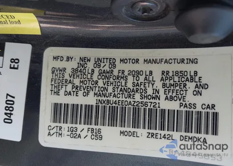 2010 Toyota Corolla из США, поврежденный, VIN 1NXBU4EE0AZ256721